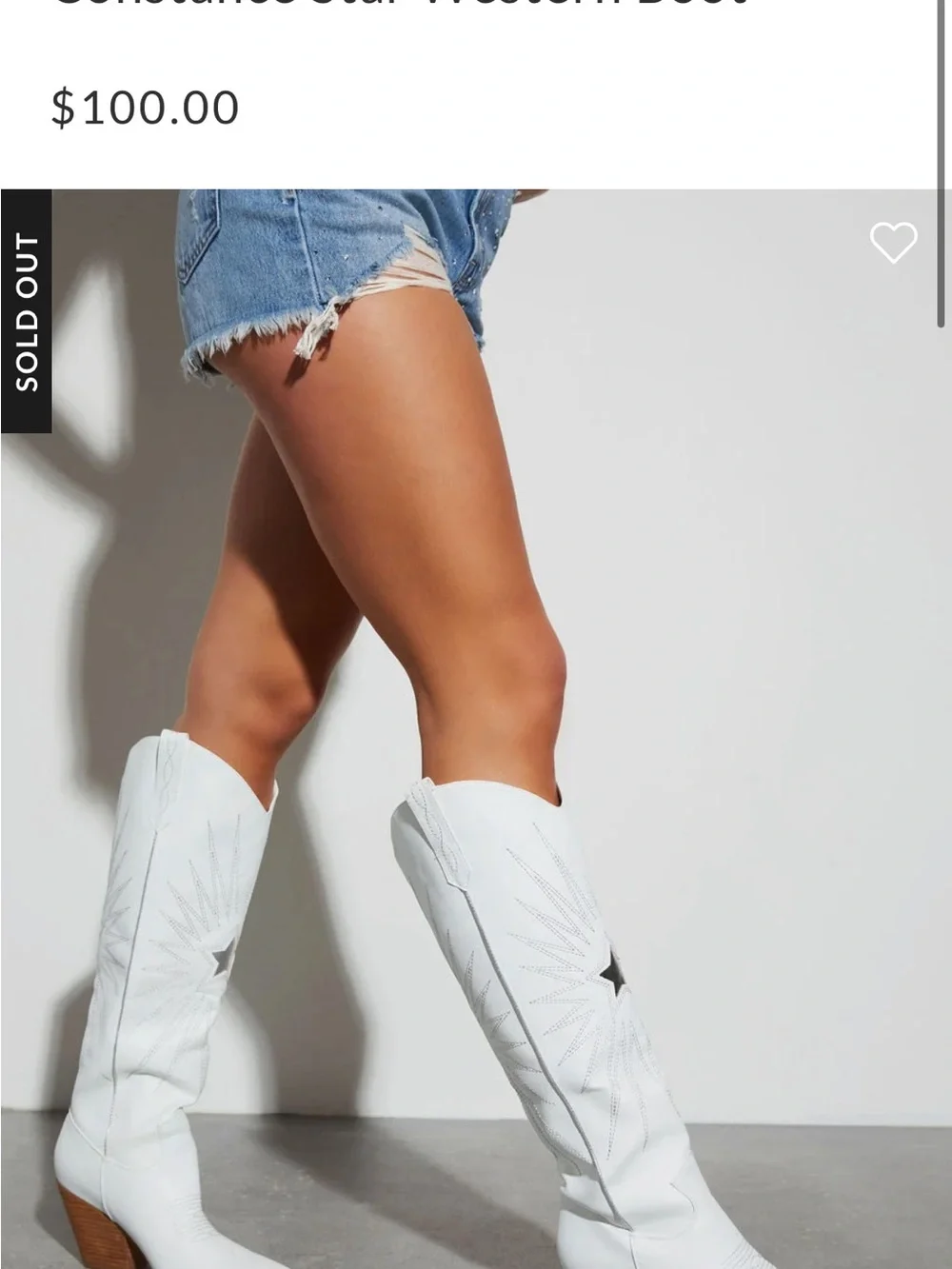 Billini White Western Over-The-Knee Star Stitch Boot